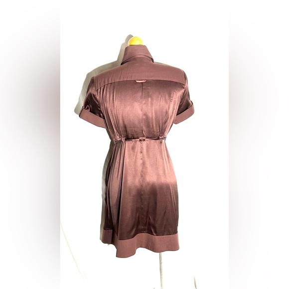 Host pick - Bebe - Brown Silk Midi Button Up dress with cotton detail - L - EUC - Picture 5 of 5